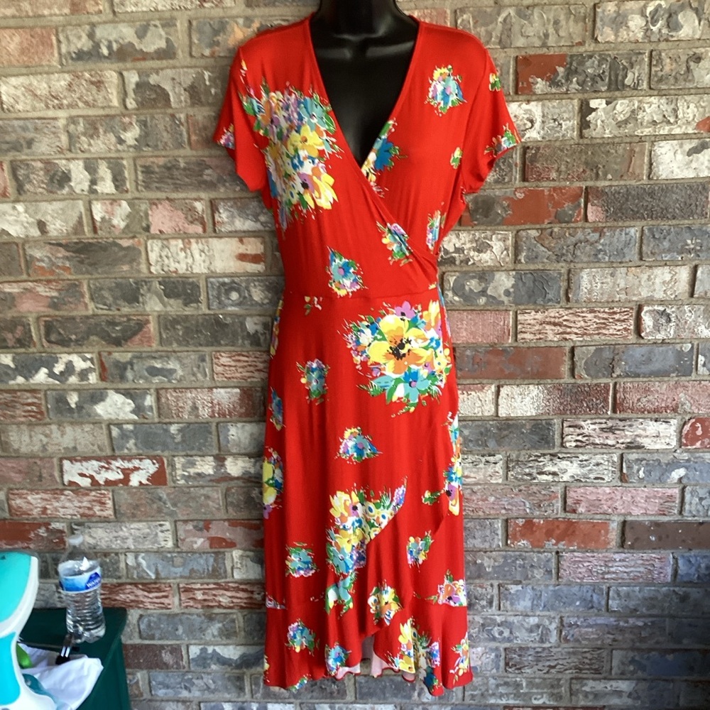 Ralph Lauren Red Floral Midi Dress